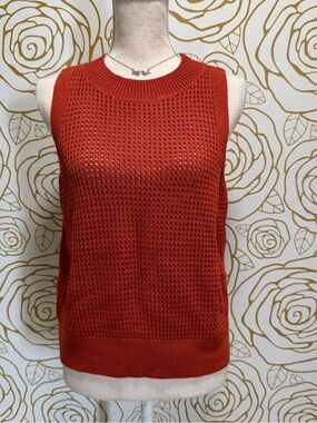 Sleeveless Open-Knit Tank Top in Burnt Orange Rust